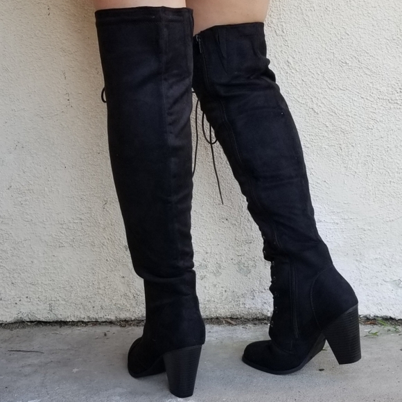 Black Vegan Suede Combat boots Lace up - Picture 5 of 6